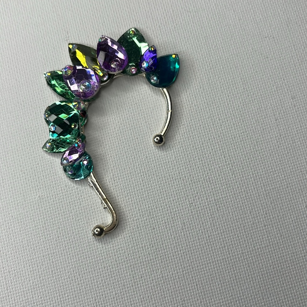 Purple and green rhinestone ear cuff